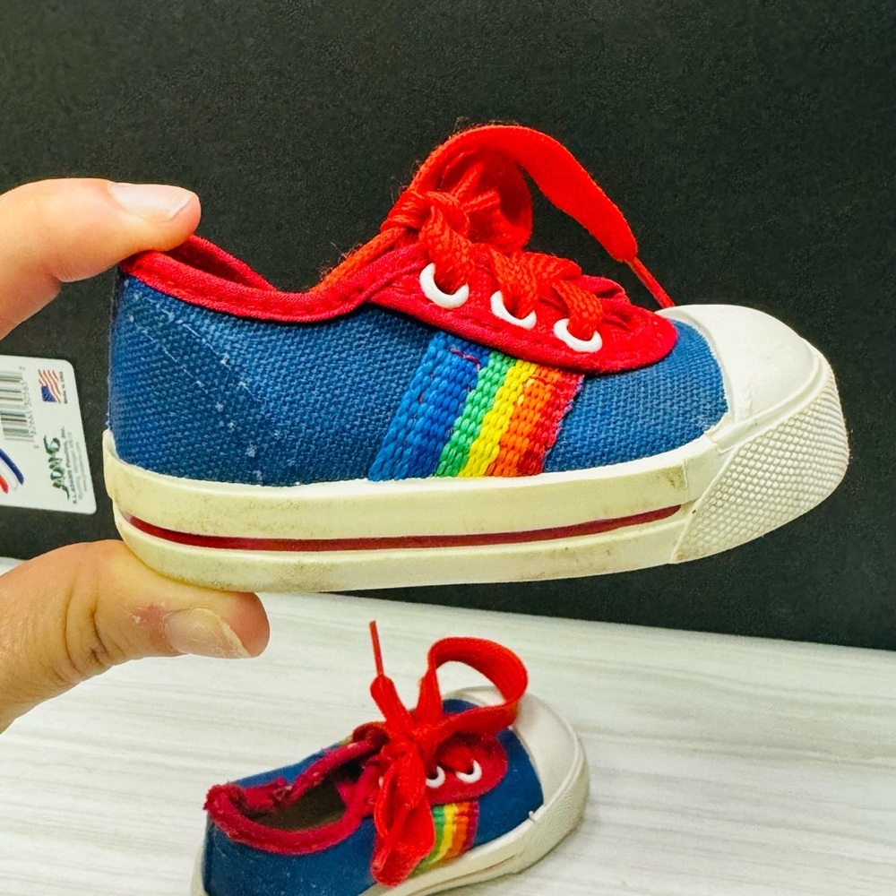 Vintage Baby Shoes Sneakers Size 1 Blue/Multicolor -Made USA